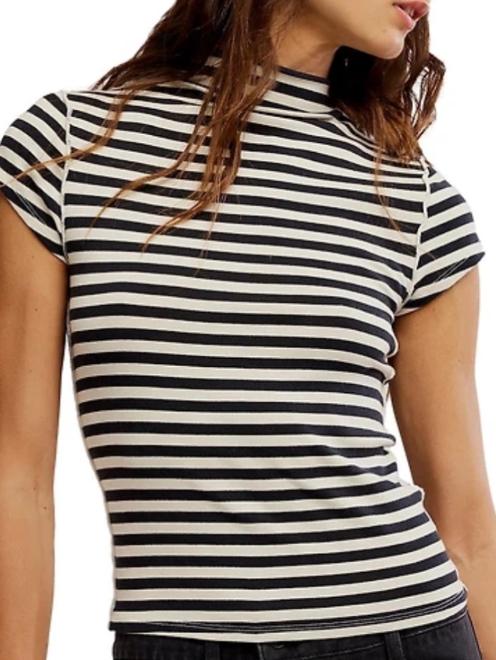 We The Free Mock Neck Short Sleeve Top Free People Lola Small Ivory Black Stripe